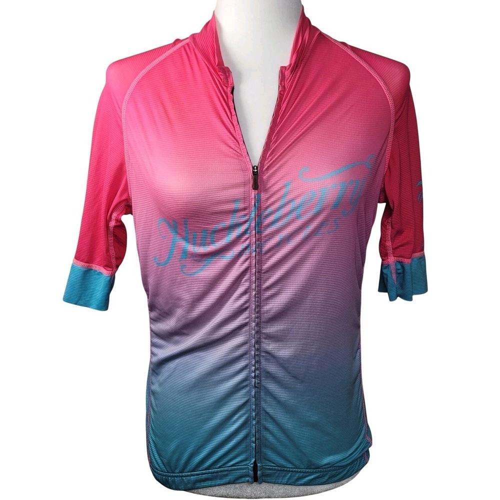 Jakroo Cycling Jersey Huckleberrys SF‎ Pink Teal Pineapple Pocket Women's Sz S